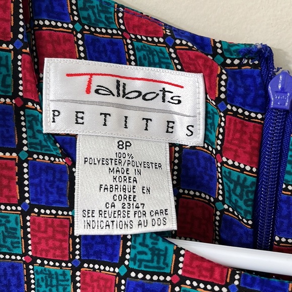 Vintage Talbots Red Blue Green Check Long Sleeve Tiered Overlay Dress Size 8P - Picture 4 of 8